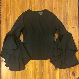 Gracia Black Ruffle Bell Sleeve Blouse - S